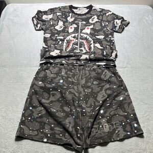 Y2K Bape Shirt Shorts Set Mens L / XL 32x13 Face Glow In the Dark Beyond Baggy